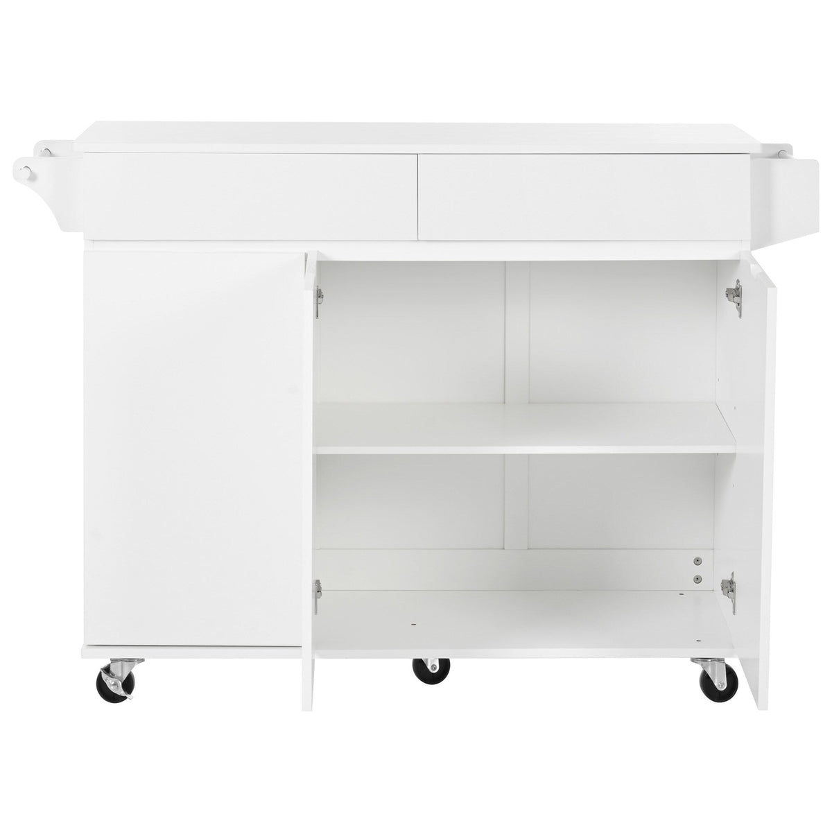 Bybafun White Mdf Base with Mdf Wood Top Rolling Kitchen Island (27.6-in x 53.2-in x 36.3-in)
