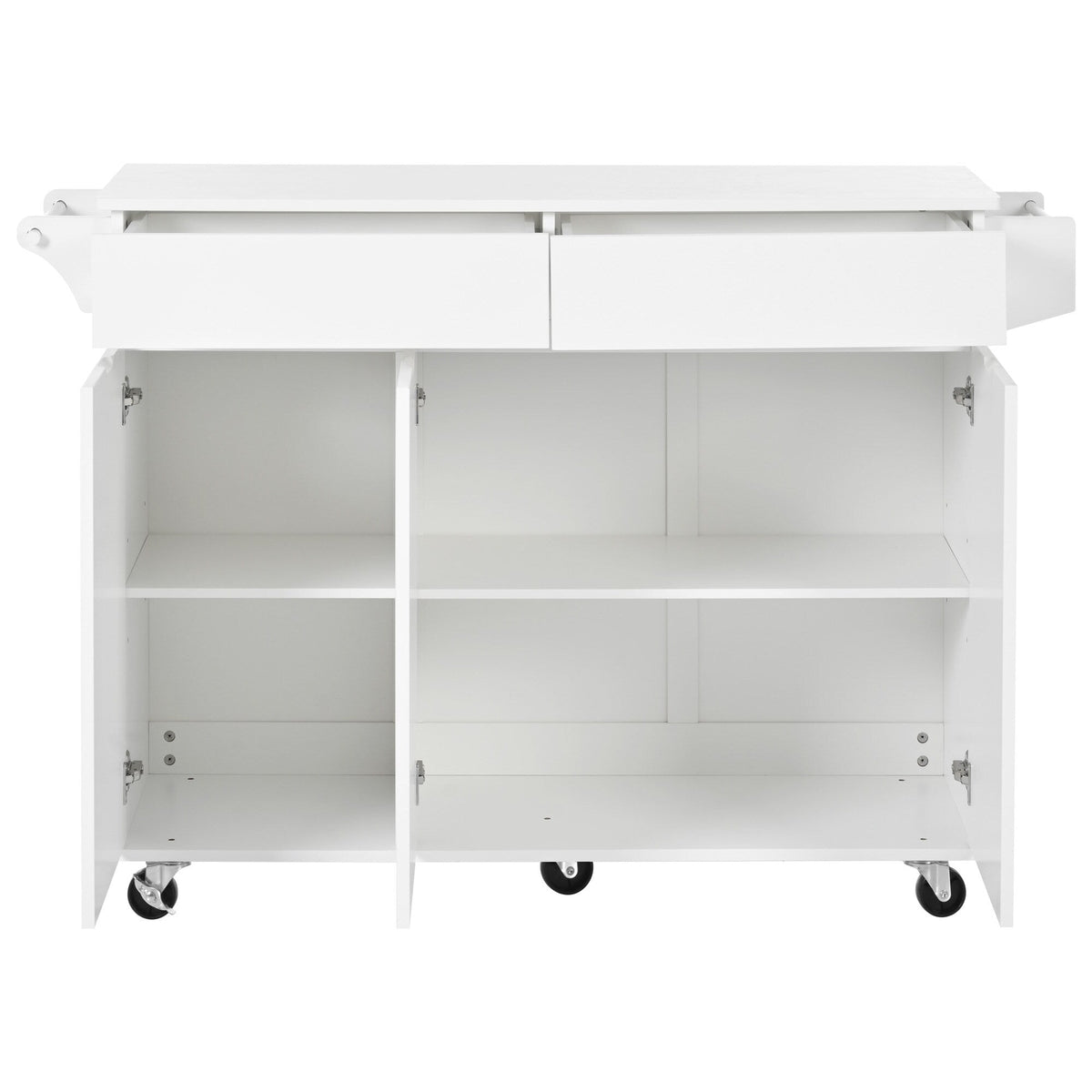 Bybafun White Mdf Base with Mdf Wood Top Rolling Kitchen Island (27.6-in x 53.2-in x 36.3-in)