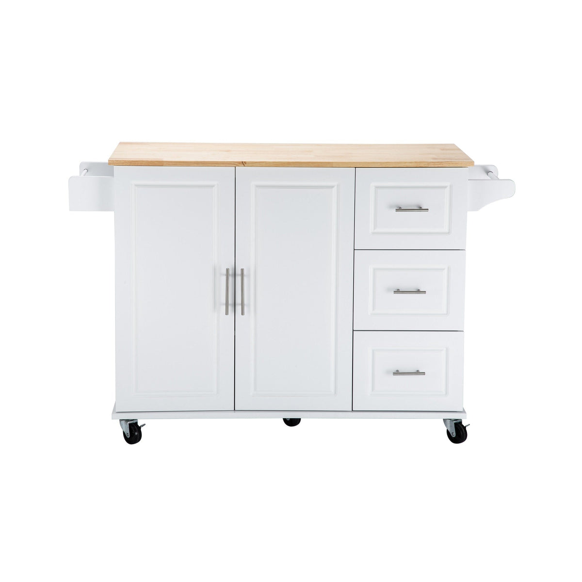 Bybafun White Mdf Base with Wood Top Rolling Kitchen Island (30-in x 53.9-in x 36.2-in)