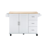 Bybafun White Mdf Base with Wood Top Rolling Kitchen Island (30-in x 53.9-in x 36.2-in)