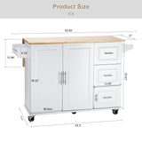 Bybafun White Mdf Base with Wood Top Rolling Kitchen Island (30-in x 53.9-in x 36.2-in)