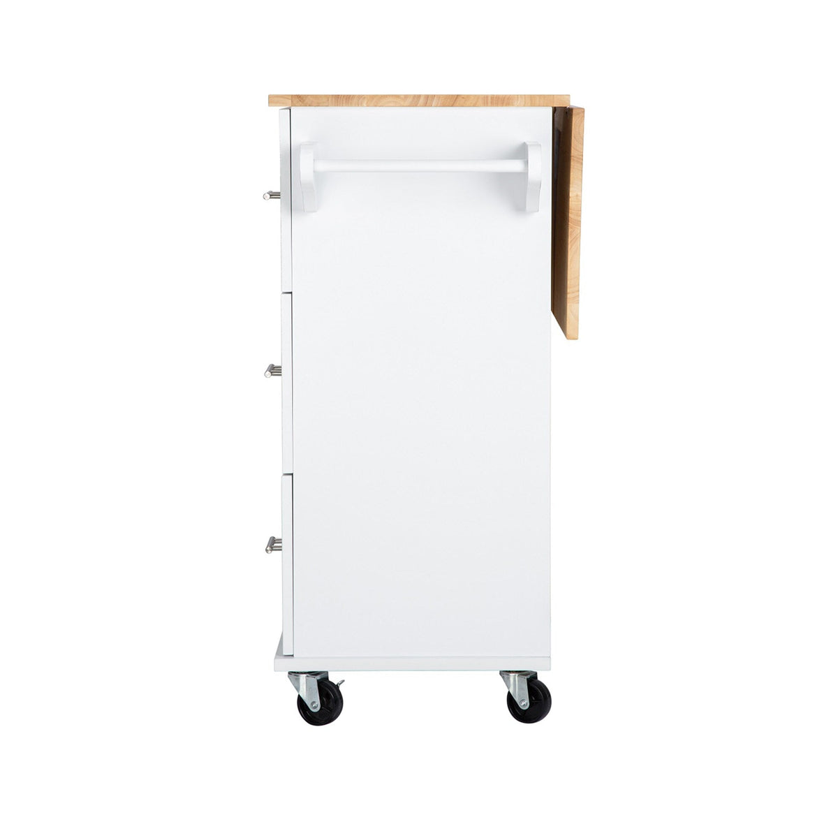 Bybafun White Mdf Base with Wood Top Rolling Kitchen Island (30-in x 53.9-in x 36.2-in)