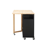 Bybafun Black Mdf Base with Wood Top Rolling Kitchen Island (30-in x 53.9-in x 36.2-in)
