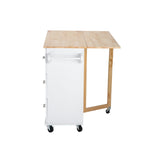 Bybafun White Mdf Base with Wood Top Rolling Kitchen Island (30-in x 53.9-in x 36.2-in)