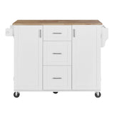 Bybafun White Mdf Base with Wood Top Rolling Kitchen Island (17-in x 50-in x 36.9-in)