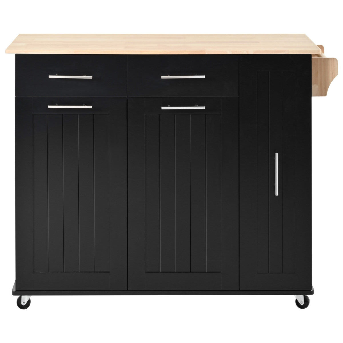 Bybafun Black Mdf Base with Mdf Wood Top Rolling Kitchen Island (29.5-in x 46-in x 37-in)