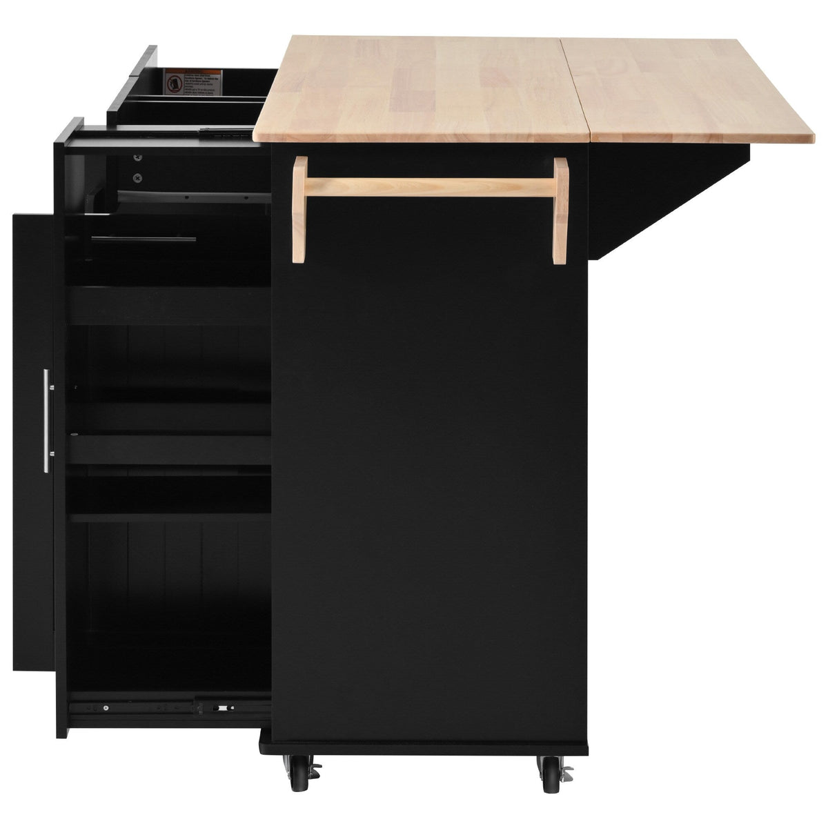Bybafun Black Mdf Base with Mdf Wood Top Rolling Kitchen Island (29.5-in x 46-in x 37-in)