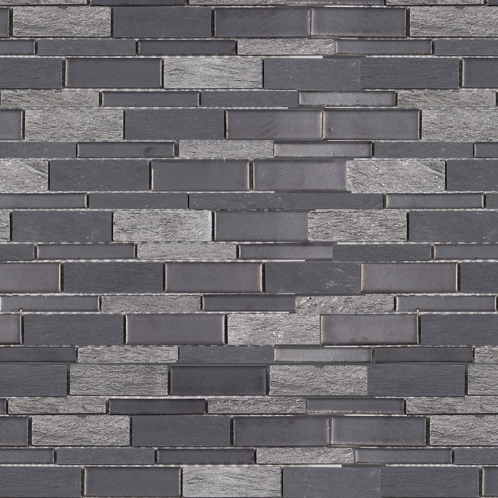 Elida Ceramica Dark Mountain 12-in x 12-in Crackled Ceramic/Stone Slate Linear Mosaic Wall Tile