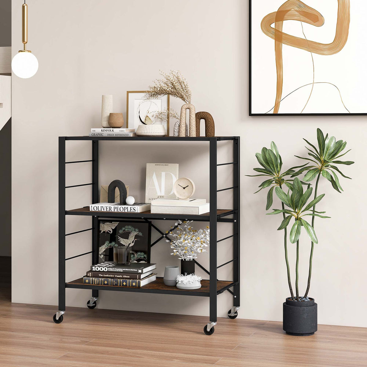 Costway Black Metal Base with Mdf Metal Top Rolling Kitchen Cart (14-in x 30-in x 34-in)