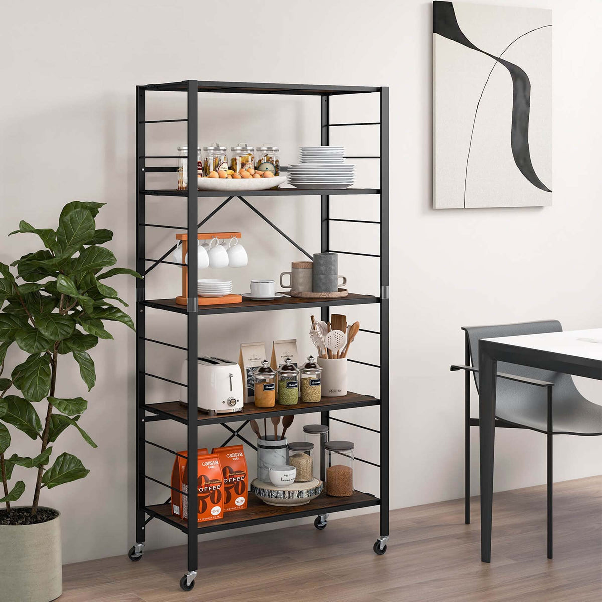 Costway Black Metal Base with Mdf Wood Top Rolling Kitchen Cart (14-in x 30-in x 60-in)
