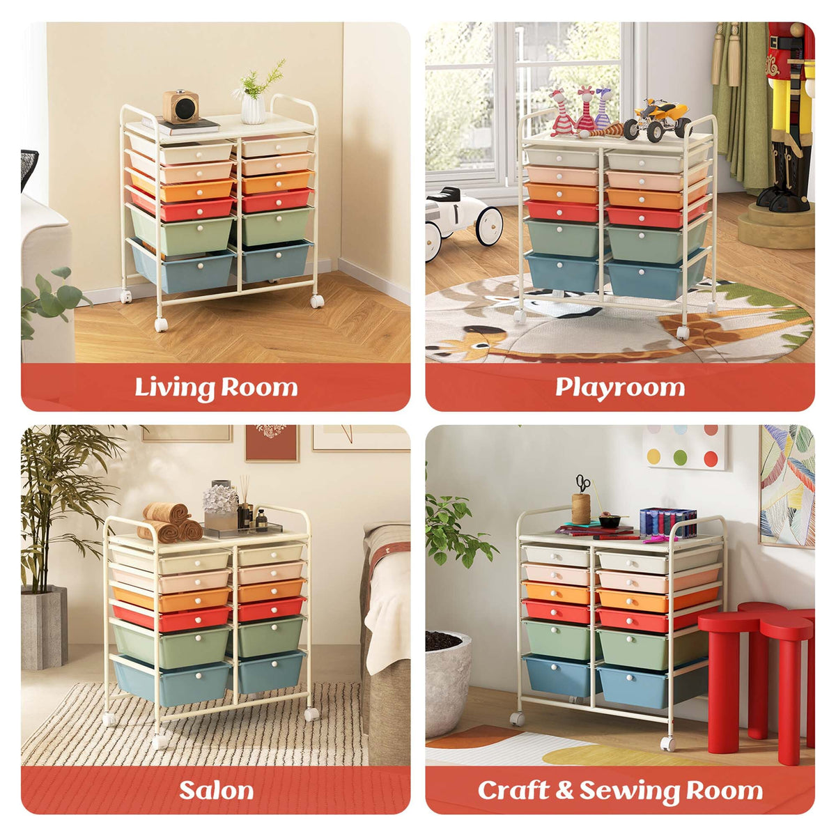 Costway White Metal Base with Plastic Top Rolling Kitchen Cart (15-in x 25-in x 29.5-in)