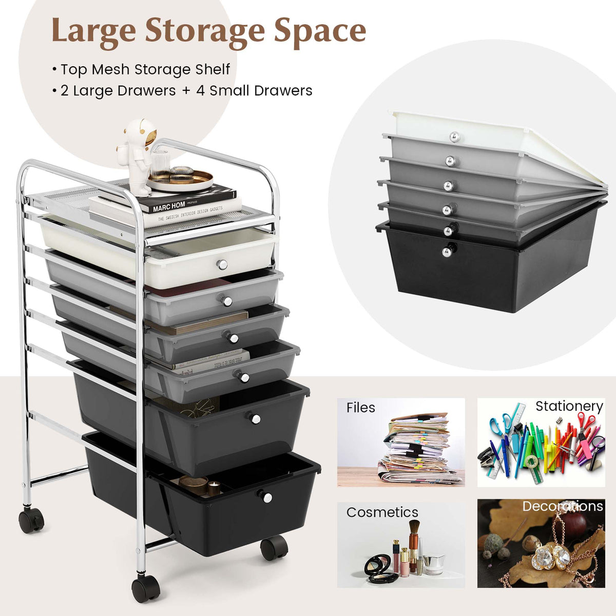 Costway White Metal Base with Plastic Metal Top Rolling Kitchen Cart (17-in x 13.5-in x 30-in)