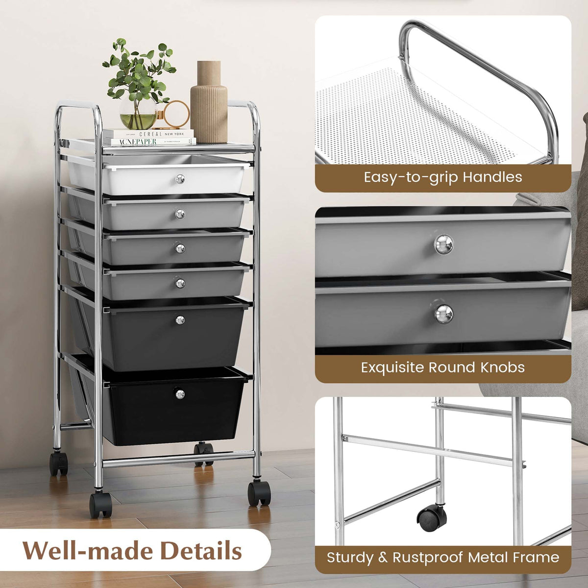 Costway White Metal Base with Plastic Metal Top Rolling Kitchen Cart (17-in x 13.5-in x 30-in)