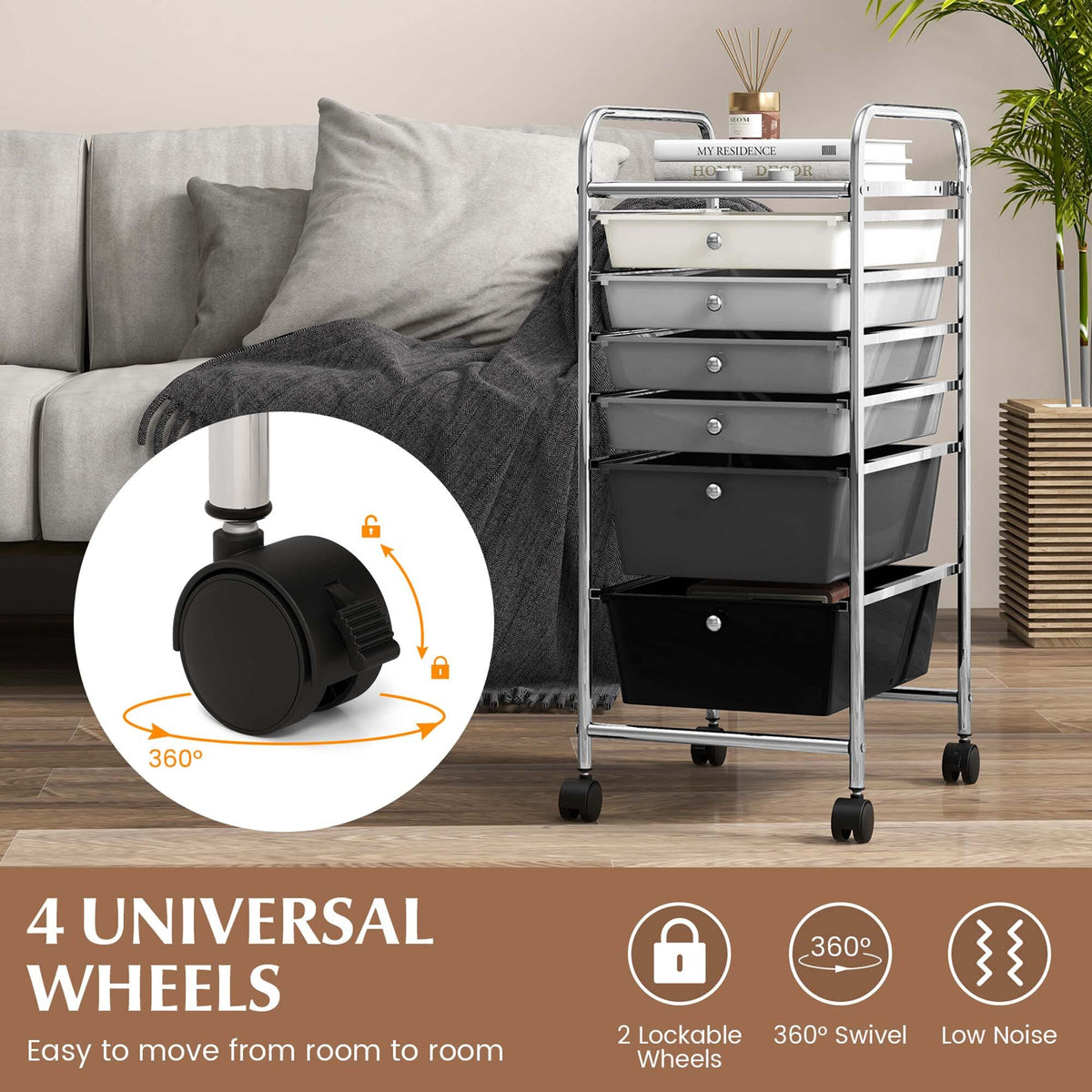 Costway White Metal Base with Plastic Metal Top Rolling Kitchen Cart (17-in x 13.5-in x 30-in)