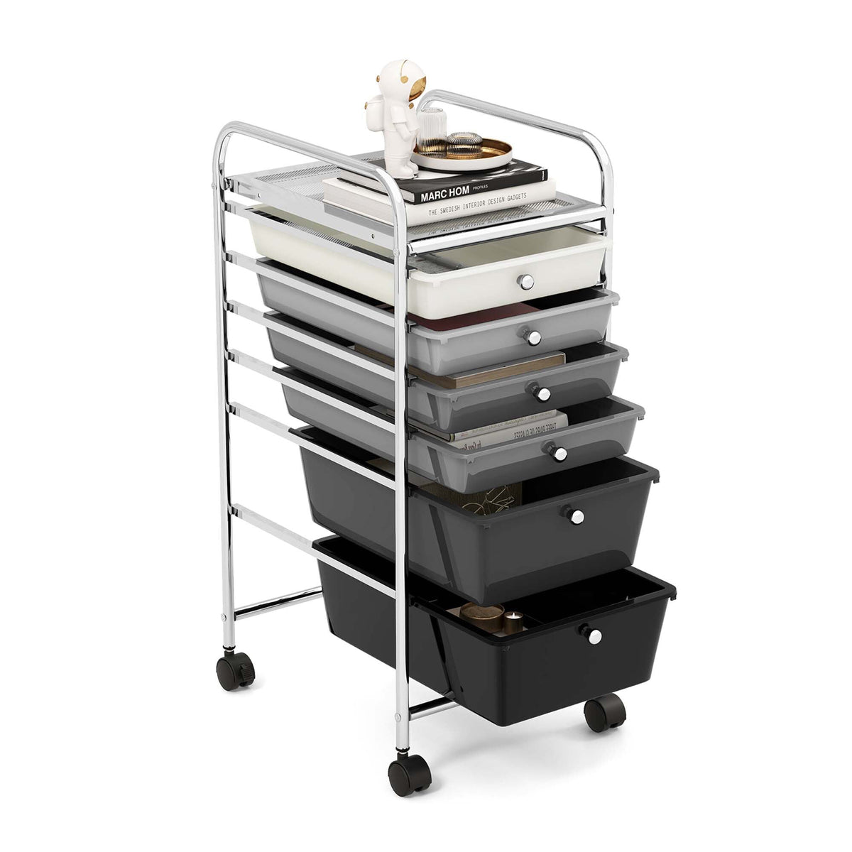 Costway White Metal Base with Plastic Metal Top Rolling Kitchen Cart (17-in x 13.5-in x 30-in)
