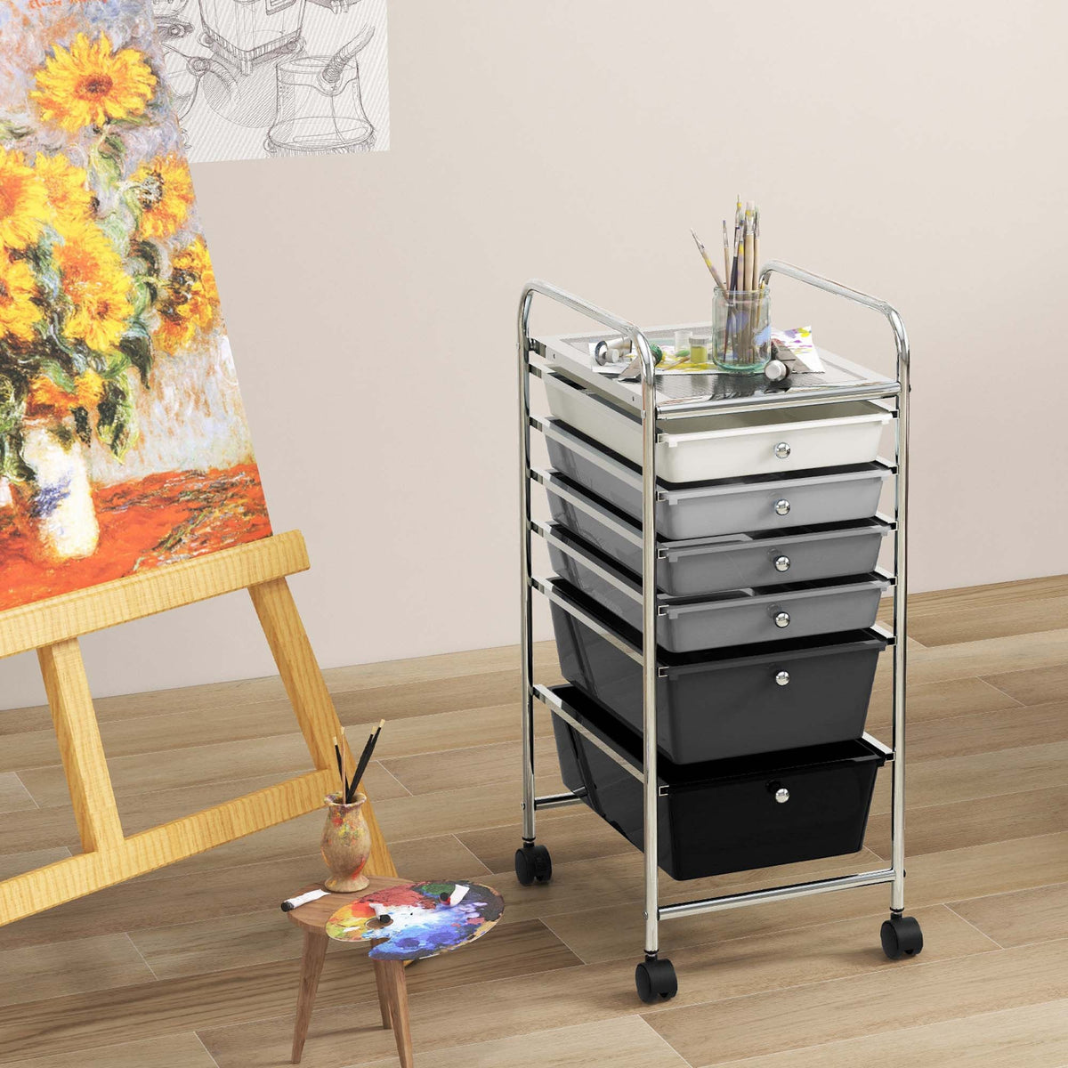 Costway White Metal Base with Plastic Metal Top Rolling Kitchen Cart (17-in x 13.5-in x 30-in)