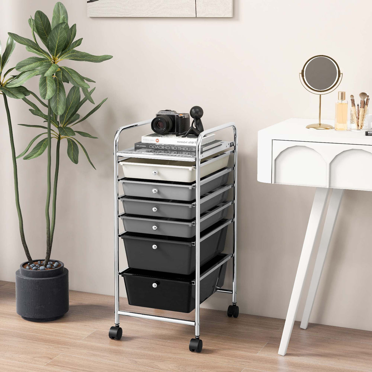 Costway White Metal Base with Plastic Metal Top Rolling Kitchen Cart (17-in x 13.5-in x 30-in)