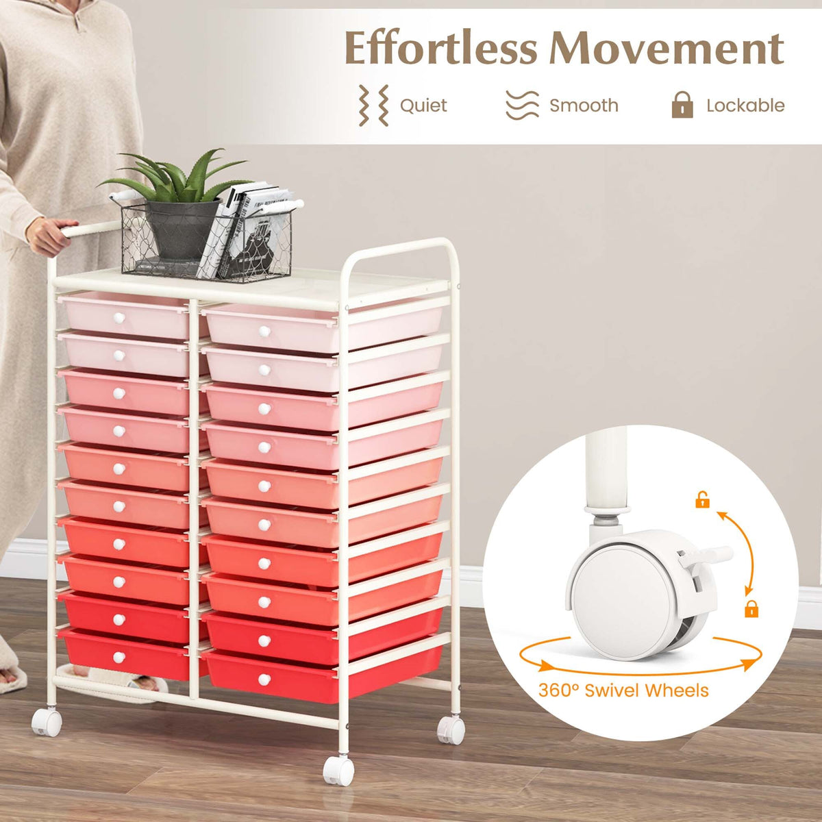 Costway White Metal Base with Plastic Metal Top Rolling Kitchen Cart (15-in x 25-in x 35-in)