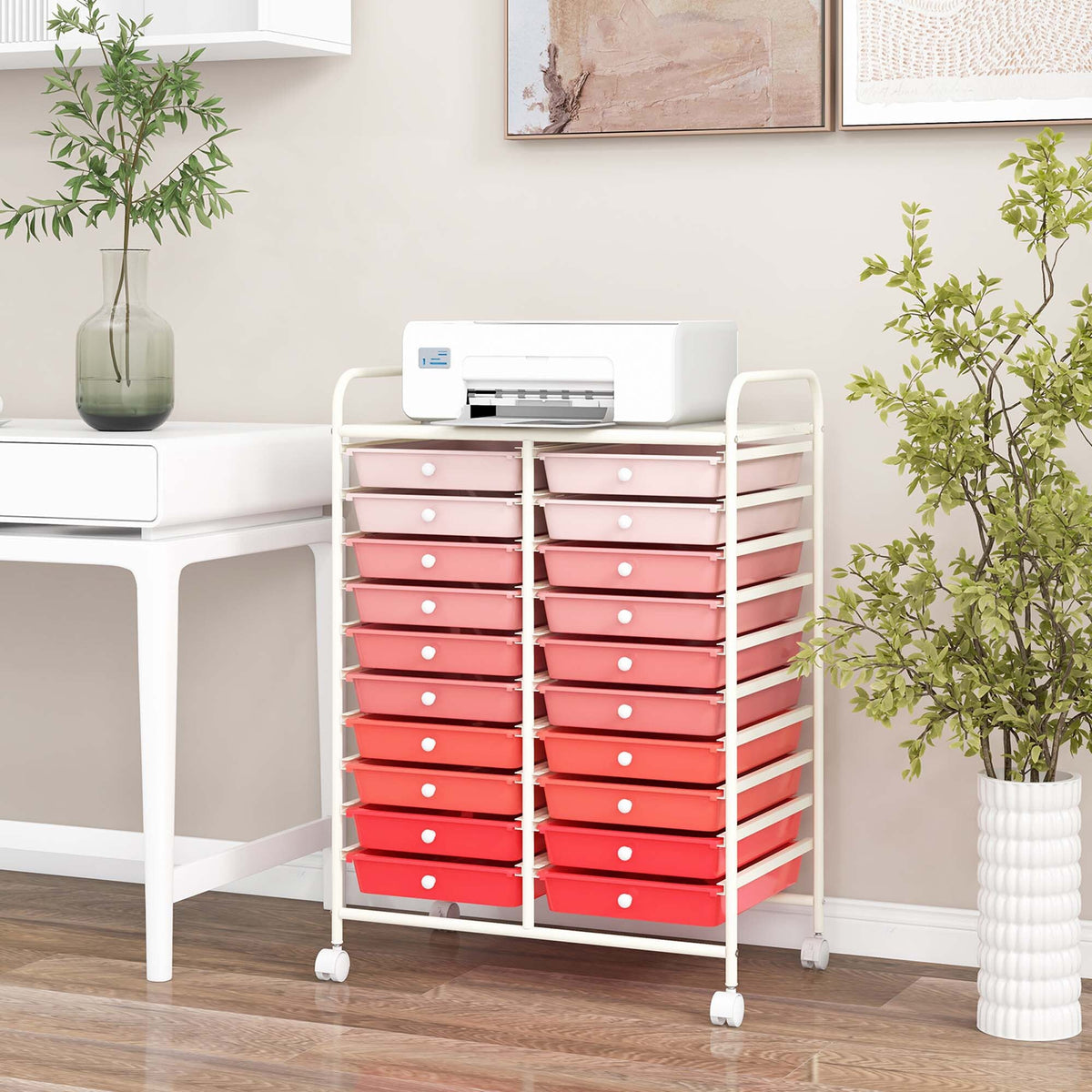 Costway White Metal Base with Plastic Metal Top Rolling Kitchen Cart (15-in x 25-in x 35-in)
