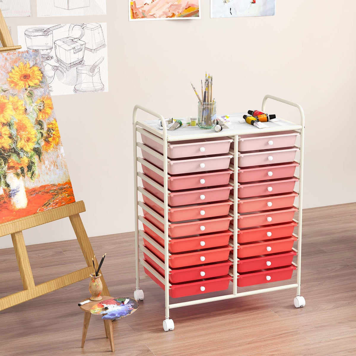 Costway White Metal Base with Plastic Metal Top Rolling Kitchen Cart (15-in x 25-in x 35-in)