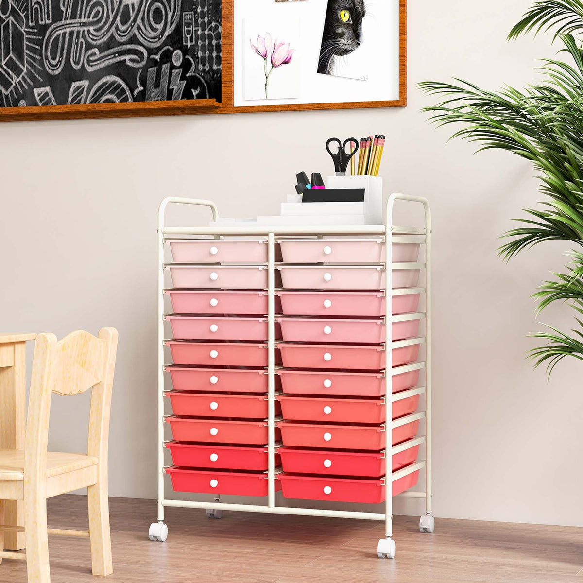 Costway White Metal Base with Plastic Metal Top Rolling Kitchen Cart (15-in x 25-in x 35-in)