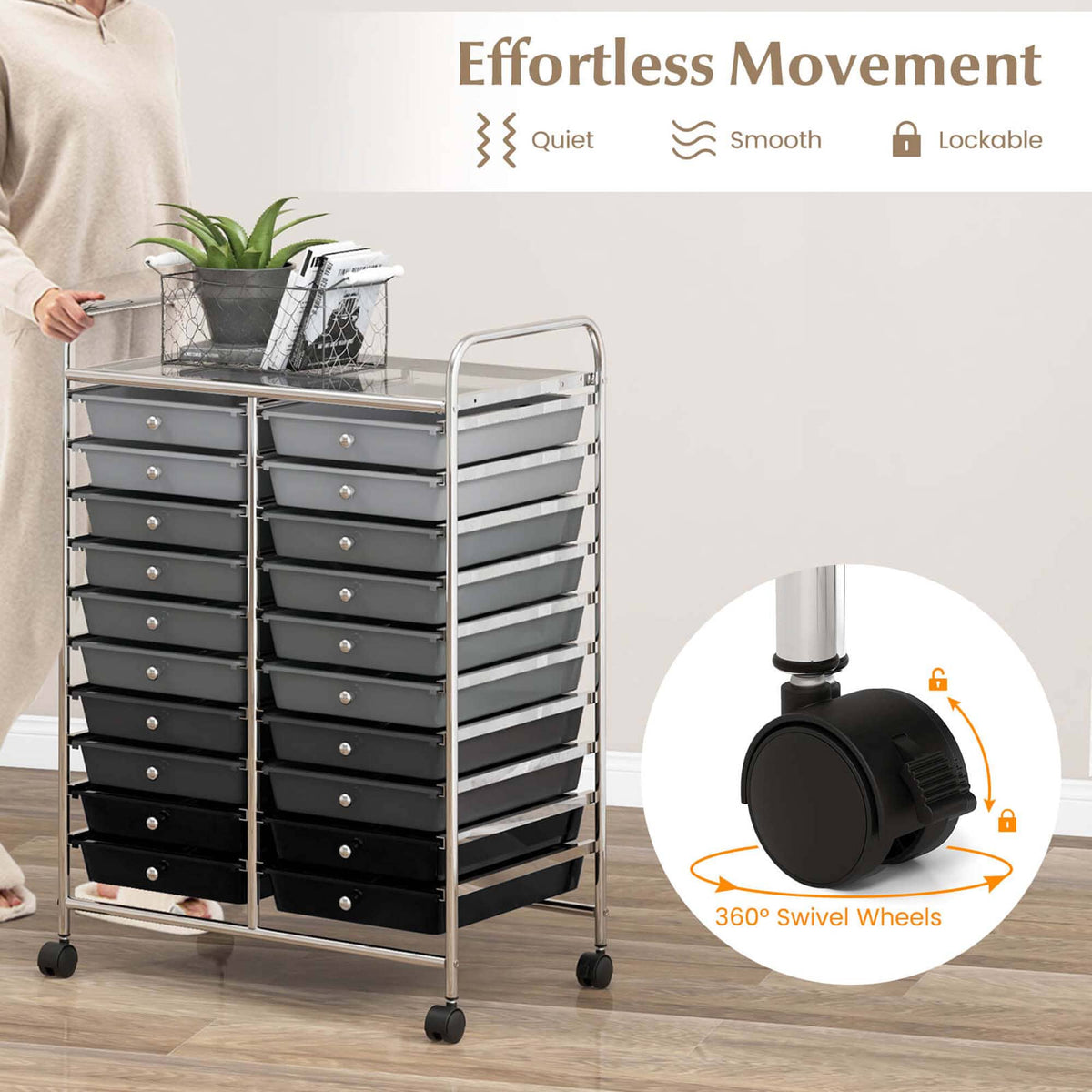 Costway Chrome Metal Base with Plastic Top Rolling Kitchen Cart (15-in x 25-in x 35-in)