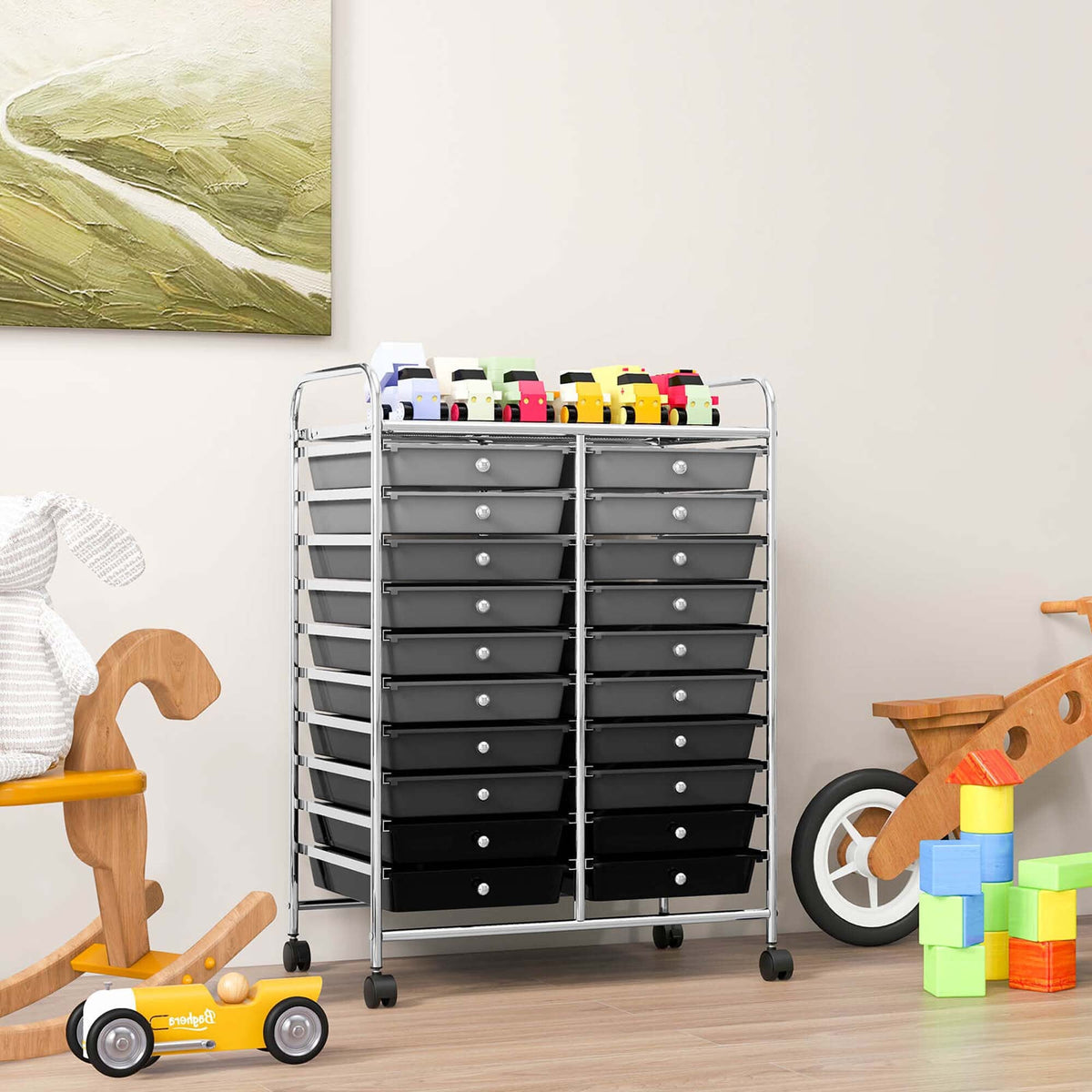 Costway Chrome Metal Base with Plastic Top Rolling Kitchen Cart (15-in x 25-in x 35-in)