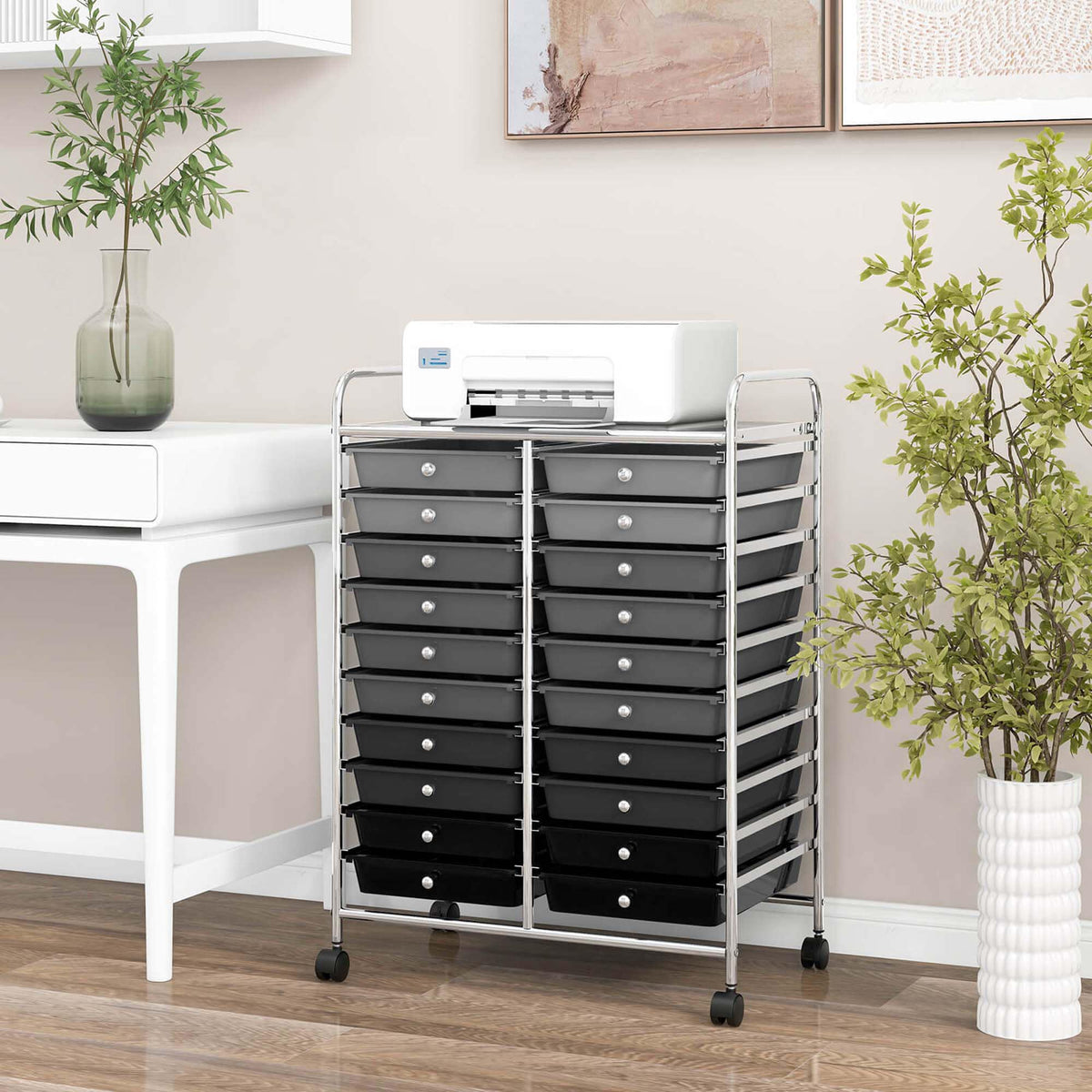 Costway Chrome Metal Base with Plastic Top Rolling Kitchen Cart (15-in x 25-in x 35-in)