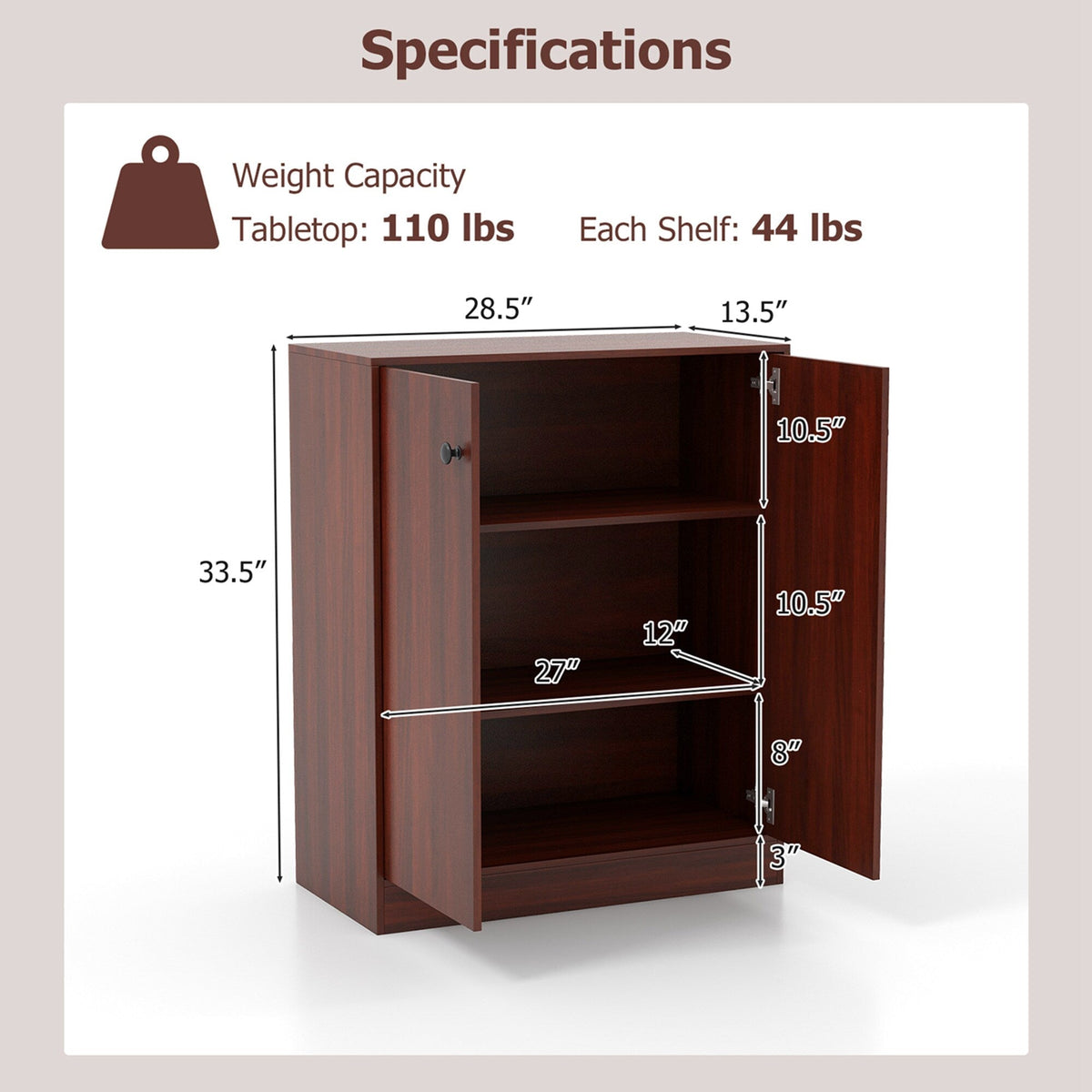 Costway 13.5-in W x 33.5-in H Wood Brown Freestanding Utility Storage Cabinet