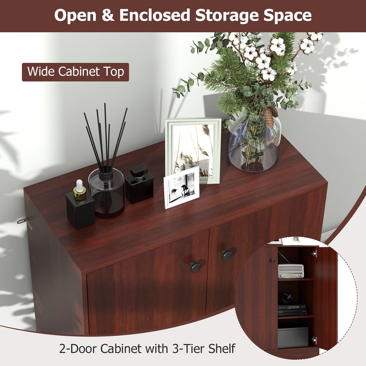 Costway 13.5-in W x 33.5-in H Wood Brown Freestanding Utility Storage Cabinet