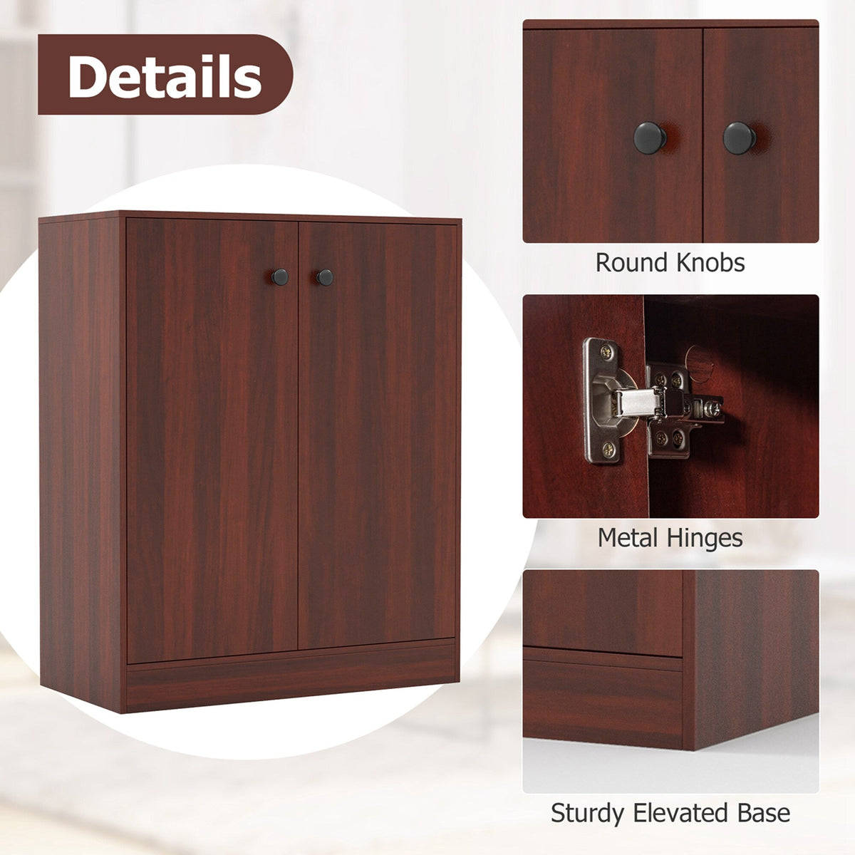Costway 13.5-in W x 33.5-in H Wood Brown Freestanding Utility Storage Cabinet