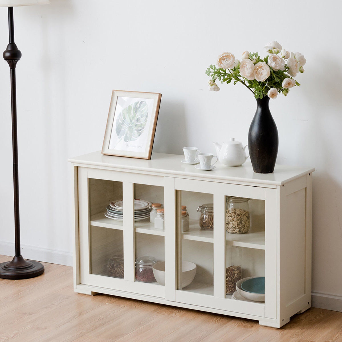 Costway 13-in W x 24.5-in H Mdf Cream White Freestanding Utility Storage Cabinet