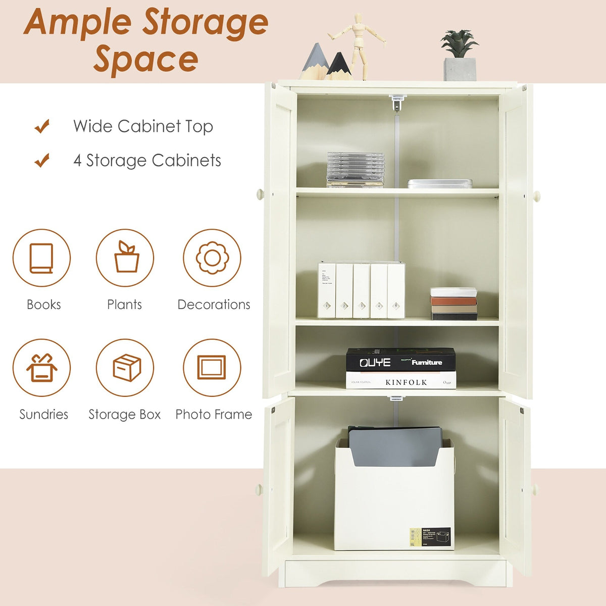 Costway 13-in W x 49-in H Mdf Cream White Freestanding Utility Storage Cabinet