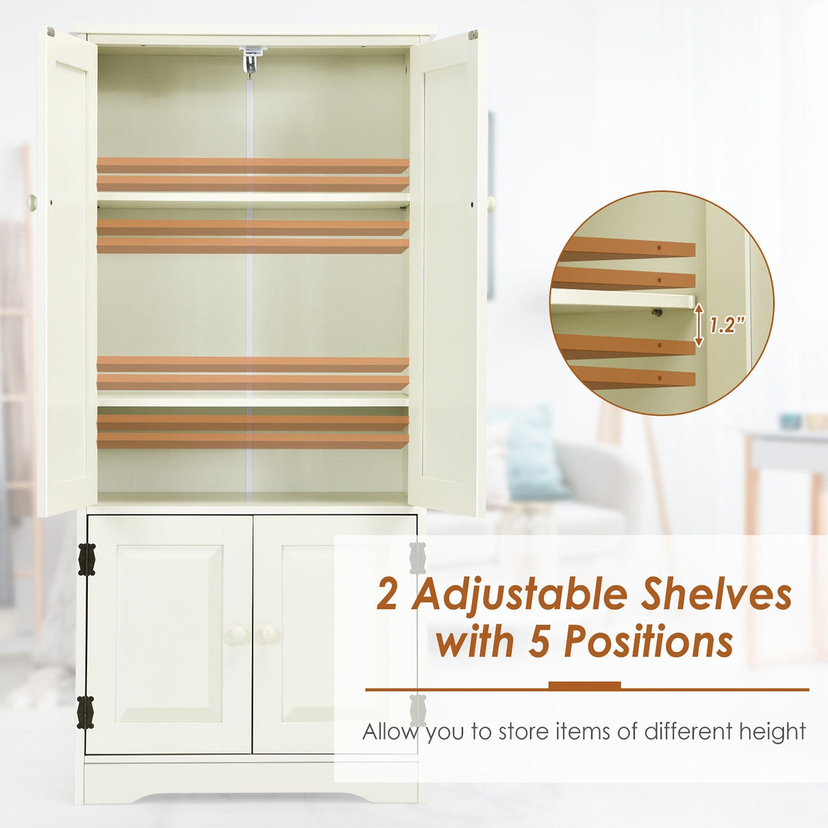 Costway 13-in W x 49-in H Mdf Cream White Freestanding Utility Storage Cabinet