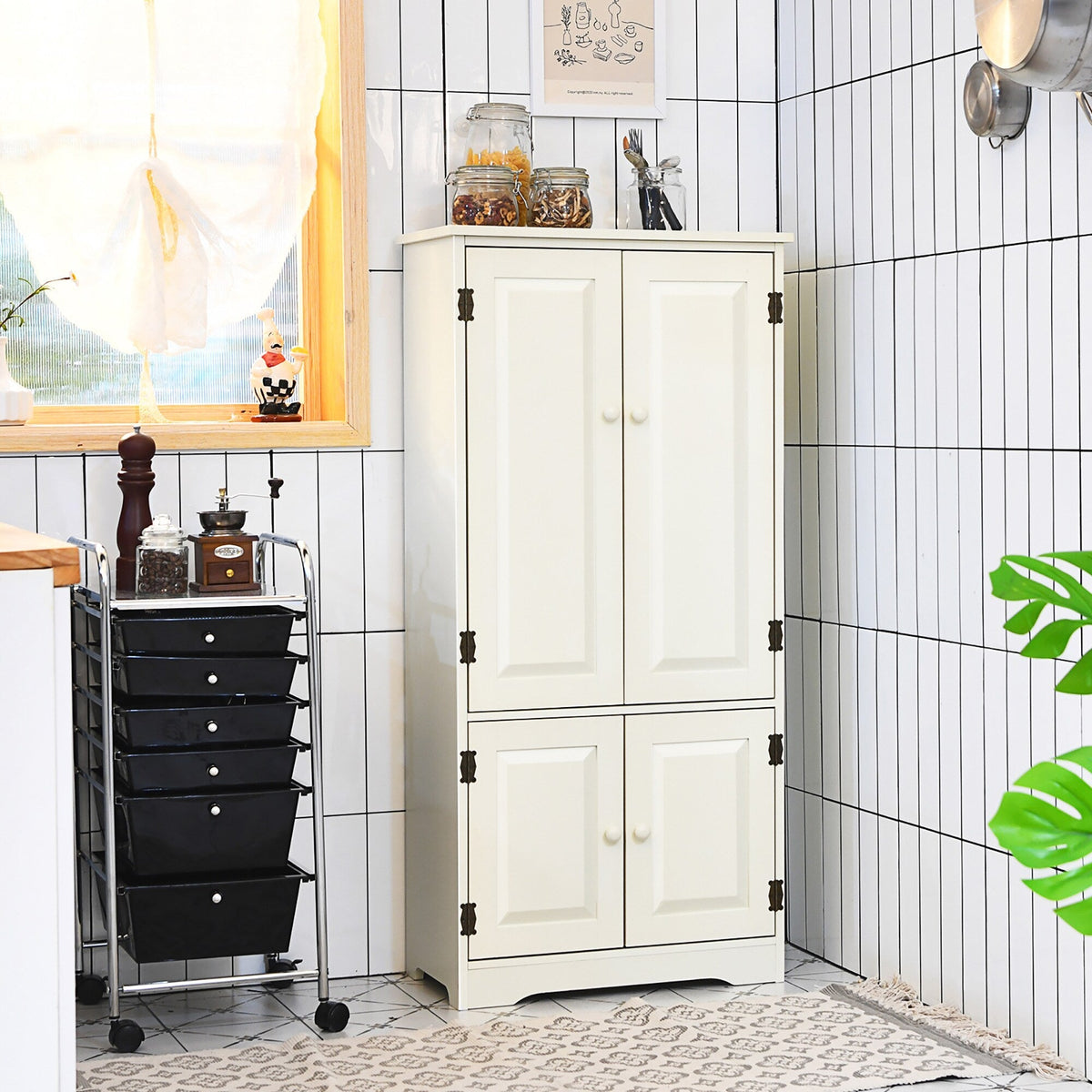 Costway 13-in W x 49-in H Mdf Cream White Freestanding Utility Storage Cabinet