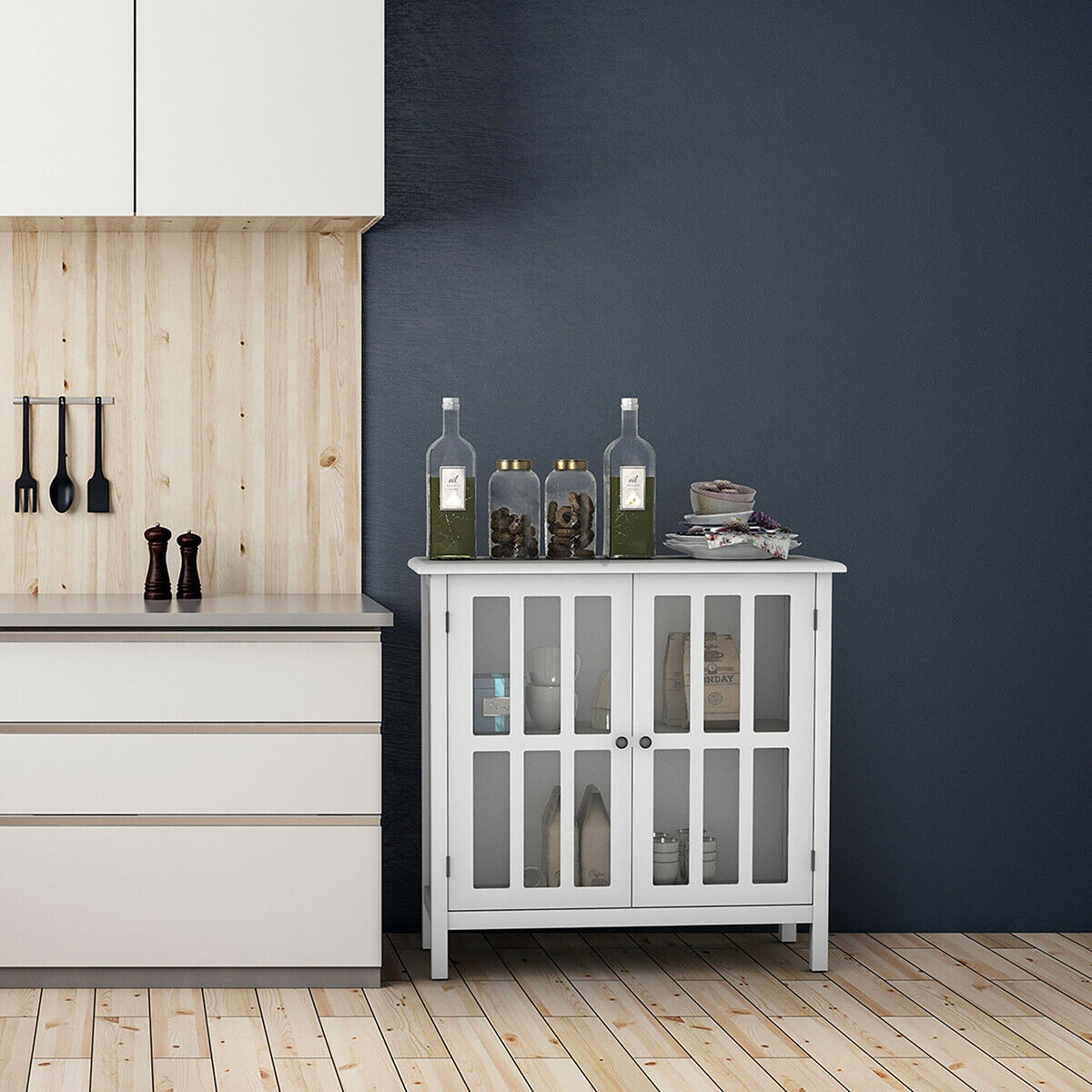 Costway 14-in W x 31-in H Wood White Freestanding Utility Storage Cabinet