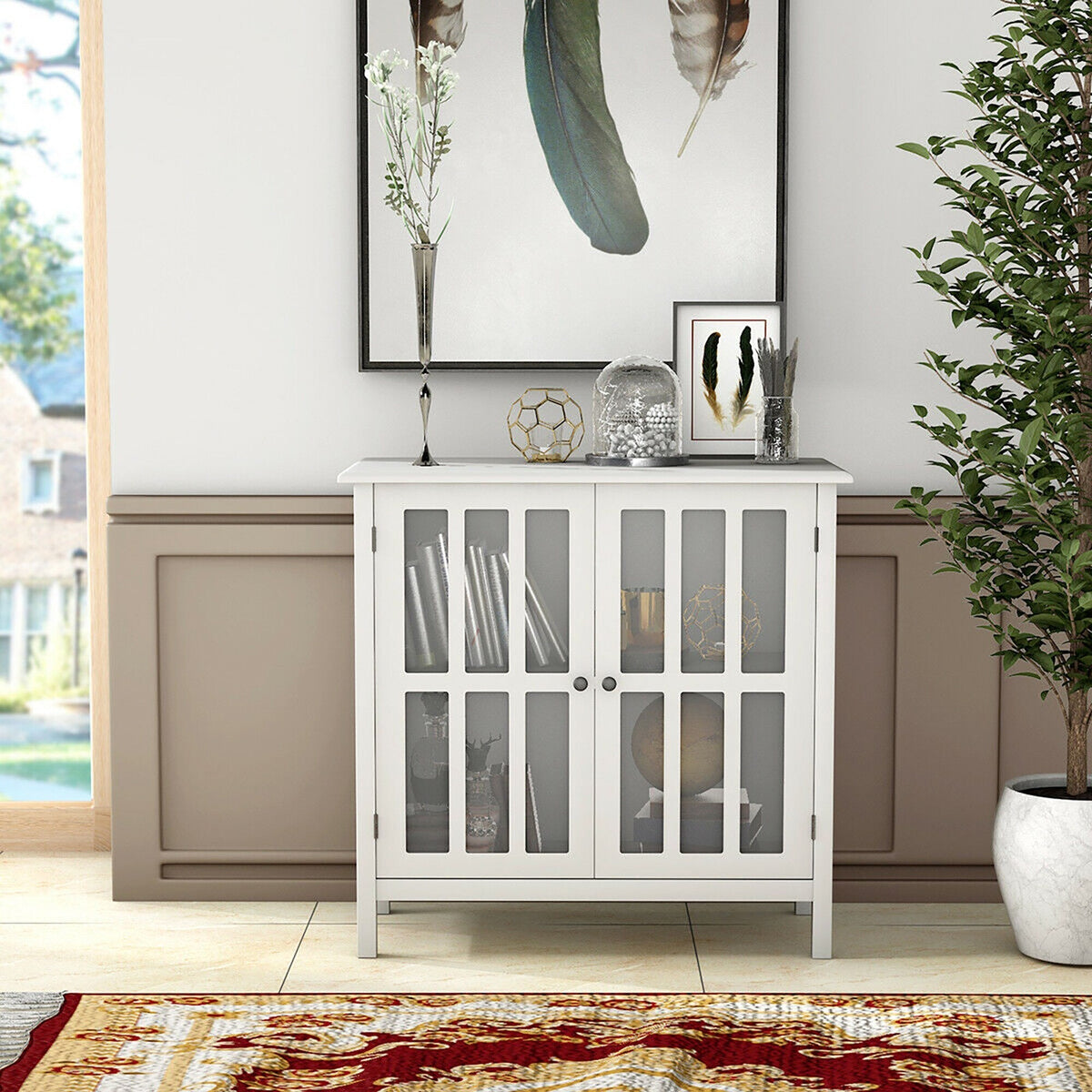 Costway 14-in W x 31-in H Wood White Freestanding Utility Storage Cabinet
