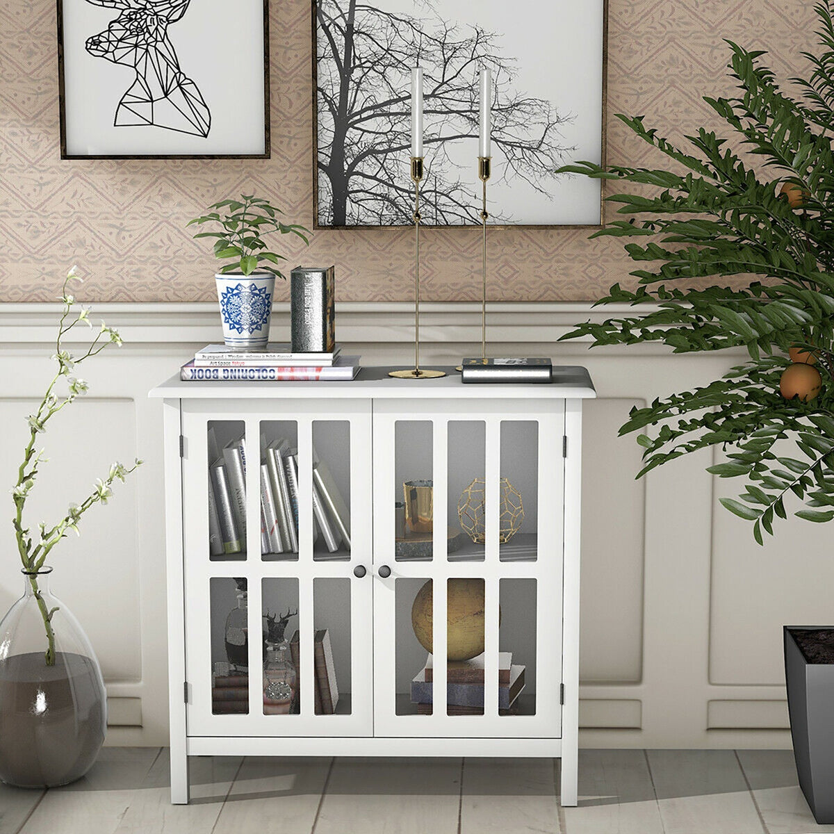 Costway 14-in W x 31-in H Wood White Freestanding Utility Storage Cabinet