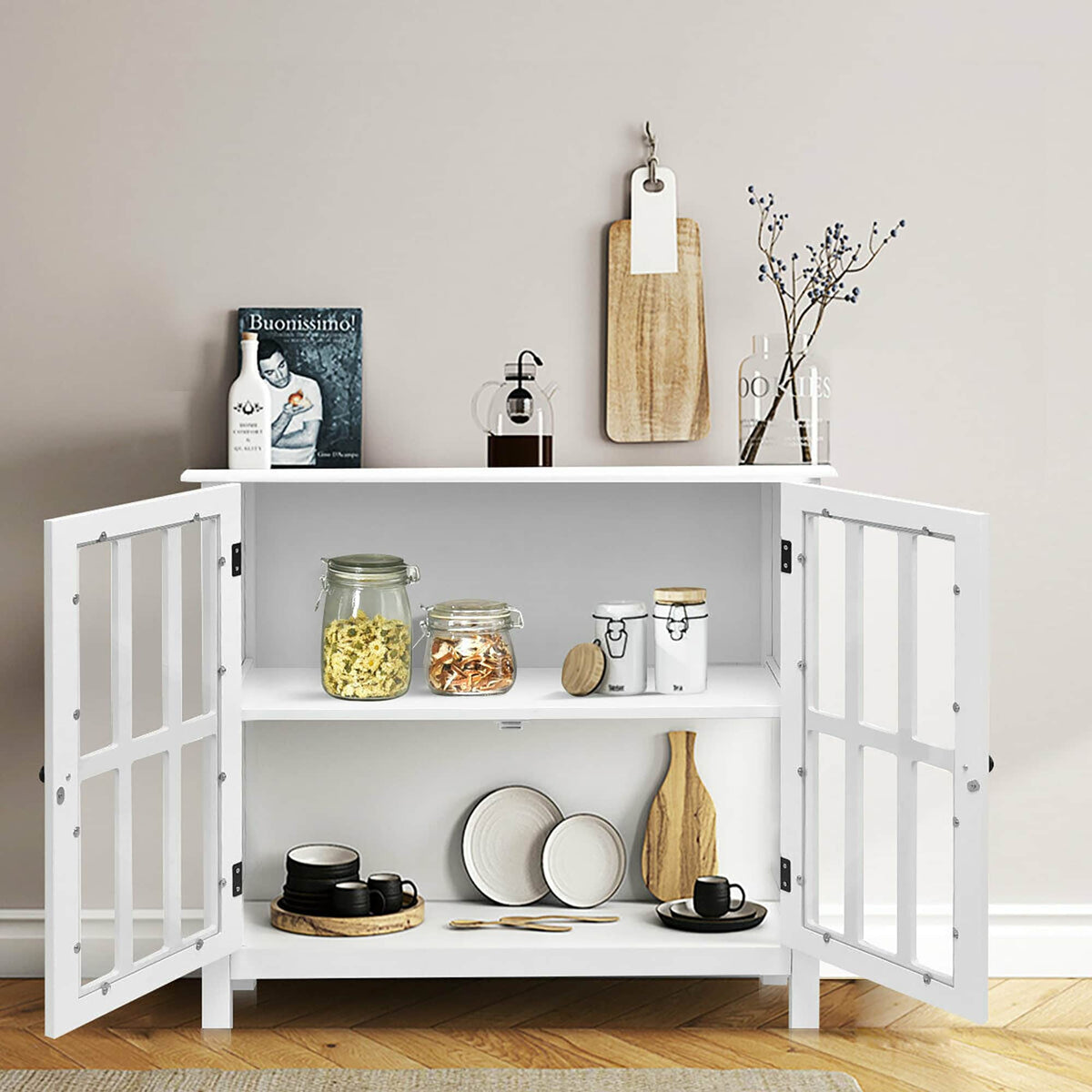 Costway 14-in W x 31-in H Wood White Freestanding Utility Storage Cabinet