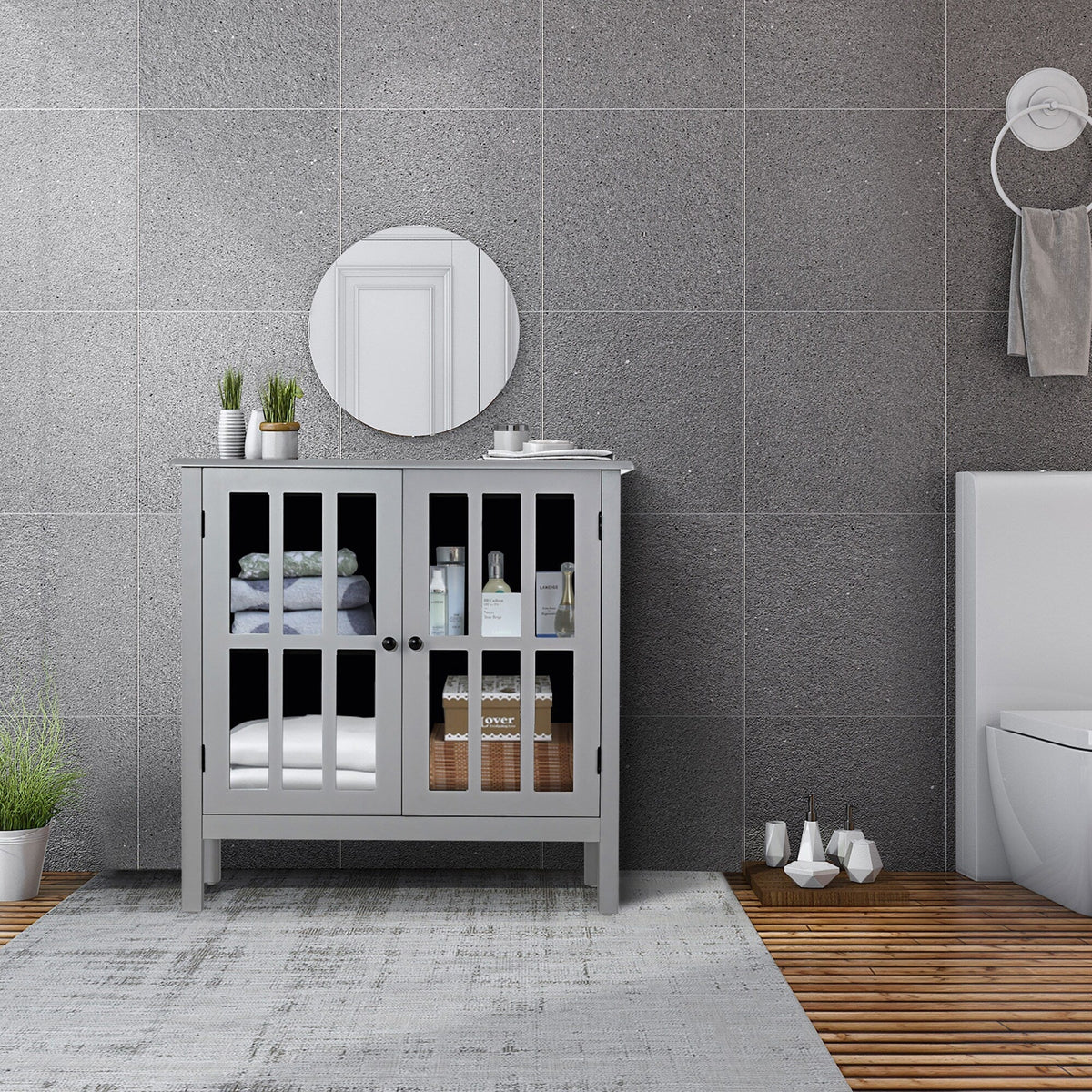 Costway 14-in W x 31-in H Mdf Gray Freestanding Utility Storage Cabinet