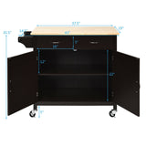 Costway Black Wood Base with Wood Top Rolling Kitchen Cart (19-in x 43-in x 35.5-in)