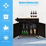 Costway Black Wood Base with Wood Top Rolling Kitchen Cart (19-in x 43-in x 35.5-in)