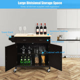 Costway Black Wood Base with Wood Top Rolling Kitchen Cart (19-in x 43-in x 35.5-in)
