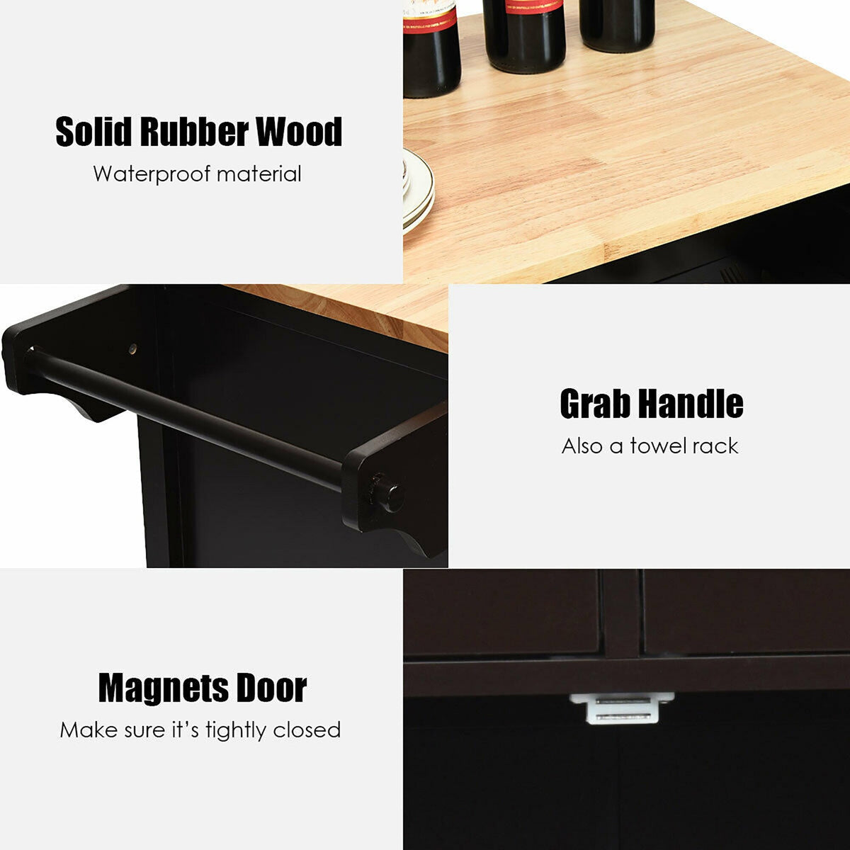 Costway Black Wood Base with Wood Top Rolling Kitchen Cart (19-in x 43-in x 35.5-in)