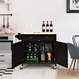 Costway Black Wood Base with Wood Top Rolling Kitchen Cart (19-in x 43-in x 35.5-in)