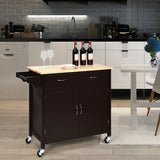 Costway Black Wood Base with Wood Top Rolling Kitchen Cart (19-in x 43-in x 35.5-in)