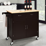 Costway Black Wood Base with Wood Top Rolling Kitchen Cart (19-in x 43-in x 35.5-in)