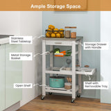 Costway White Metal Base with Mdf Wood Top Rolling Kitchen Cart (15.5-in x 18.5-in x 33.5-in)