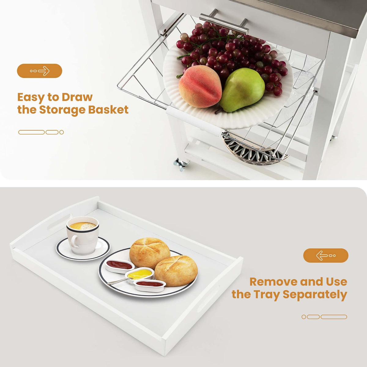Costway White Metal Base with Mdf Wood Top Rolling Kitchen Cart (15.5-in x 18.5-in x 33.5-in)