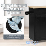 Costway Black Wood Base with Mdf Wood Top Rolling Kitchen Island (16-in x 45.5-in x 33.5-in)